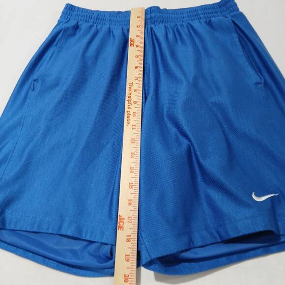VTG Nike Basketball Shorts Mens Med Blue Shiny Dazzle 9" Pockets Drawstring Y2K - Picture 10 of 13